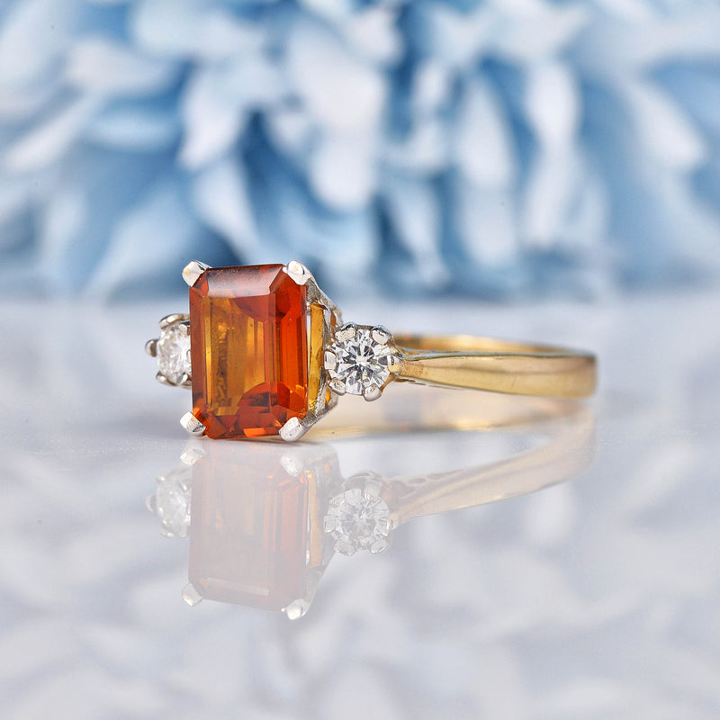 Ellibelle Jewellery Madeira Citrine & Diamond 9ct Gold Three Stone Ring