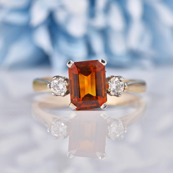 Ellibelle Jewellery Madeira Citrine & Diamond 9ct Gold Three Stone Ring