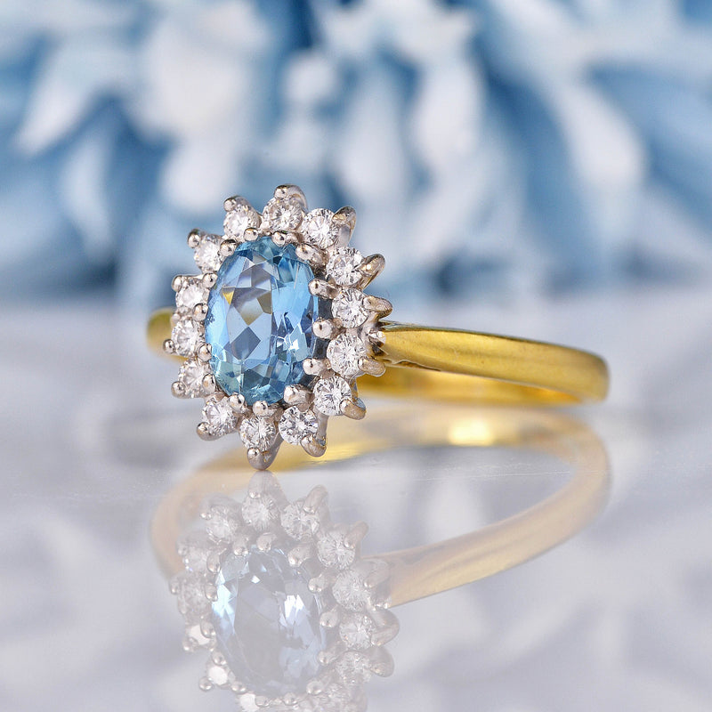 Ellibelle Jewellery Millenium Aquamarine & Diamond 18ct Gold Cluster Ring