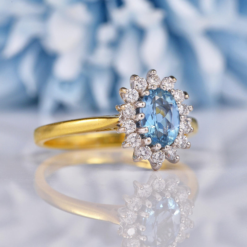 Ellibelle Jewellery Millenium Aquamarine & Diamond 18ct Gold Cluster Ring