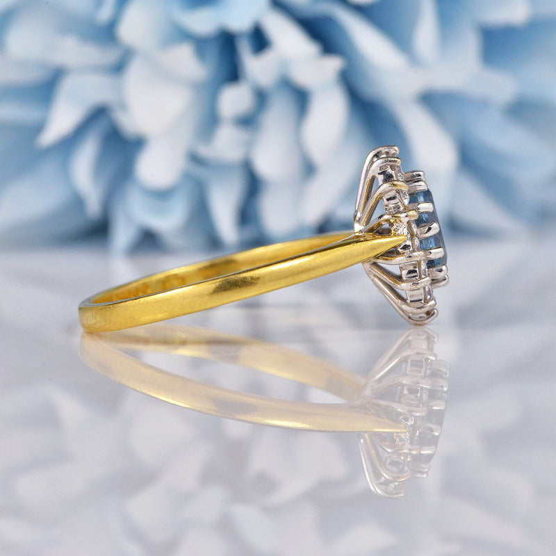 Ellibelle Jewellery Millenium Aquamarine & Diamond 18ct Gold Cluster Ring