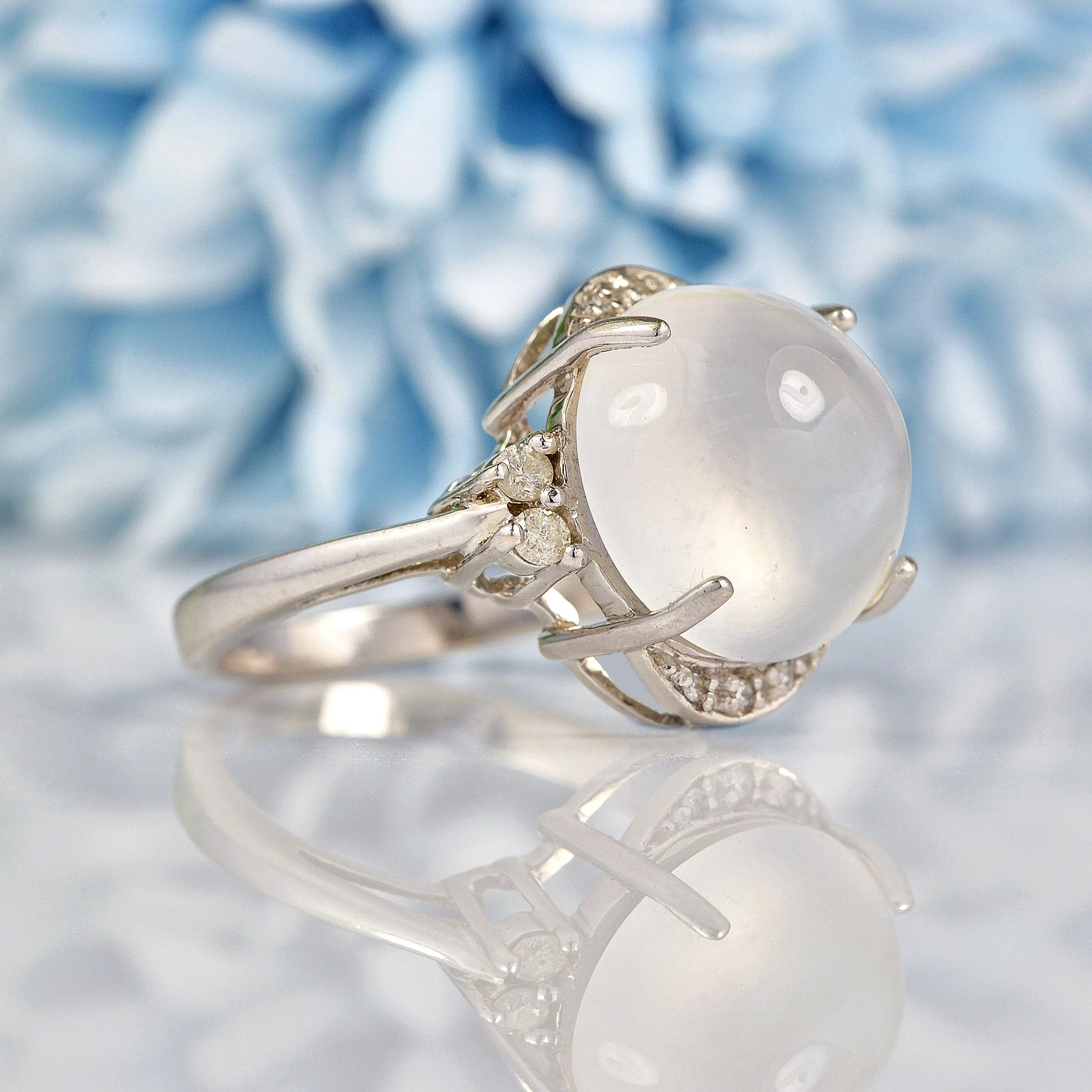 Moonstone Cabochon & Diamond 9ct White Gold Dress Ring (9.46ct) Ellibelle Jewellery Moonstone Cabochon & Diamond 9ct White Gold Dress Ring (9.46ct) Ellibelle Jewellery