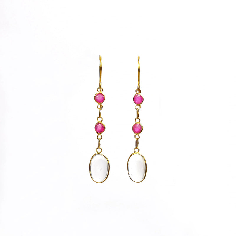 Ellibelle Jewellery Moonstone & Ruby Gold Drop Earrings