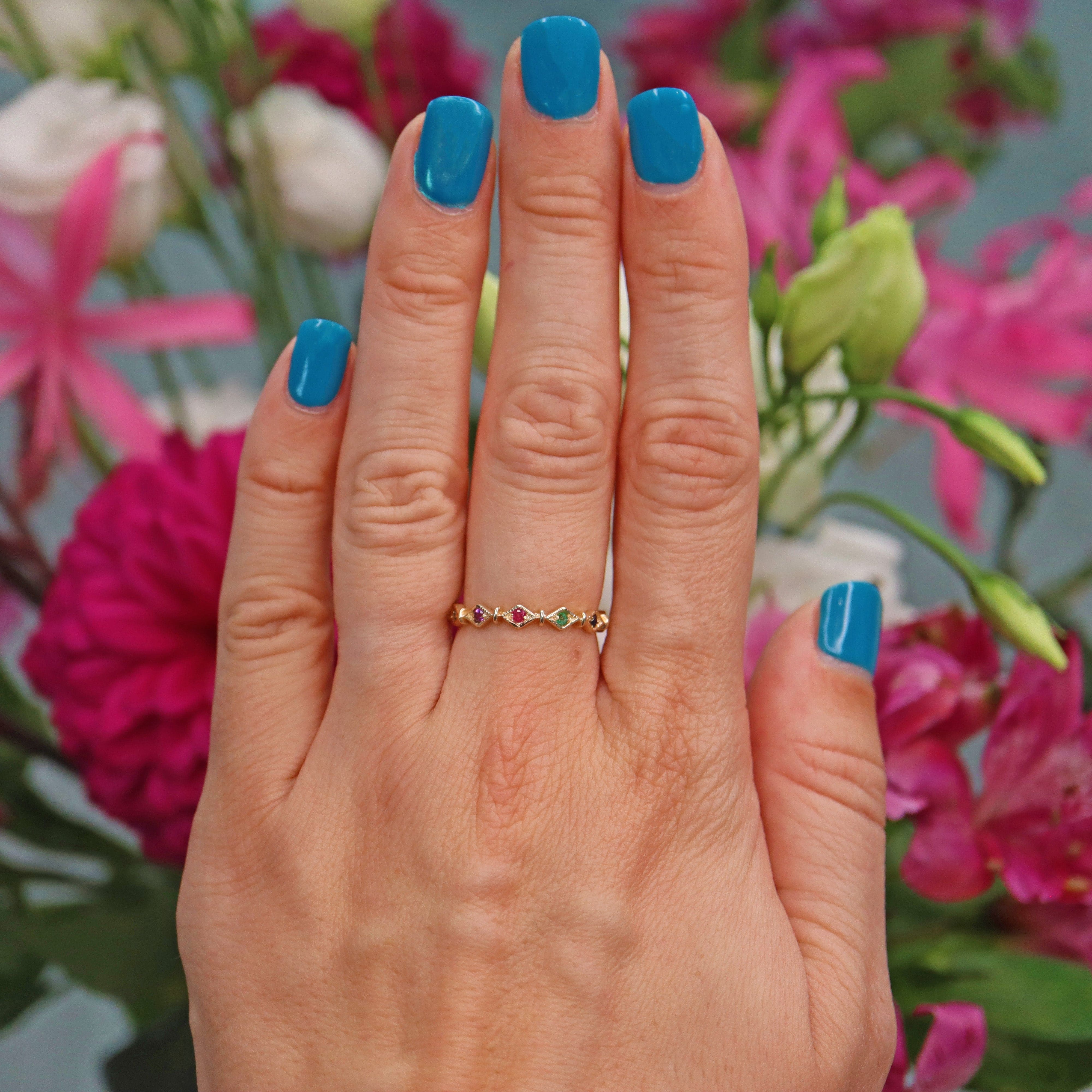 Multi Gem 9ct Gold 'Dearest' Stacking Band Ring