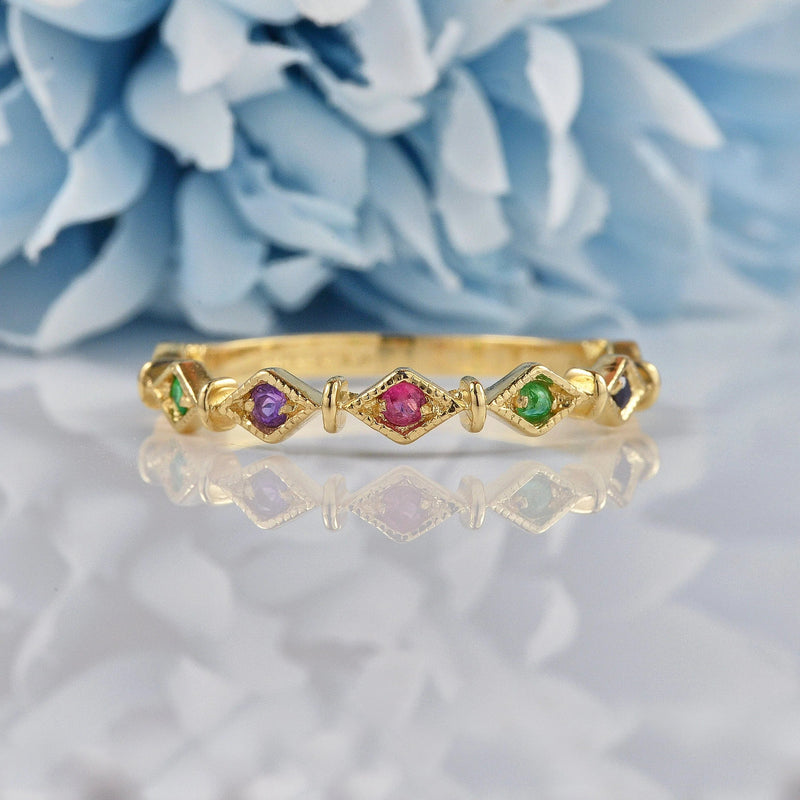 Ellibelle Jewellery Multi Gem 9ct Gold 'Dearest' Stacking Band Ring