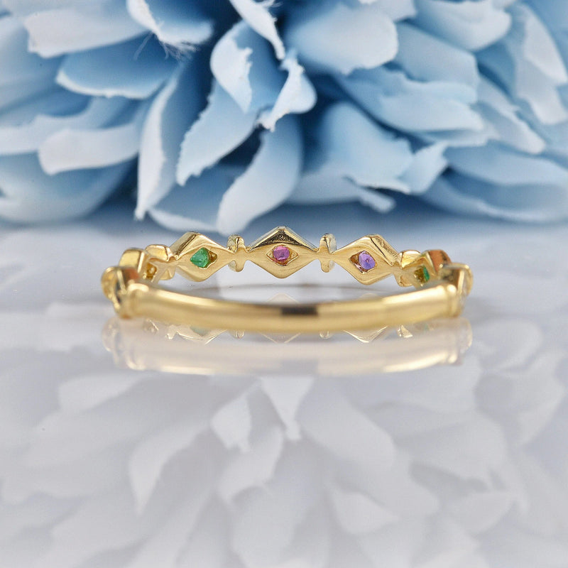 Ellibelle Jewellery Multi Gem 9ct Gold 'Dearest' Stacking Band Ring