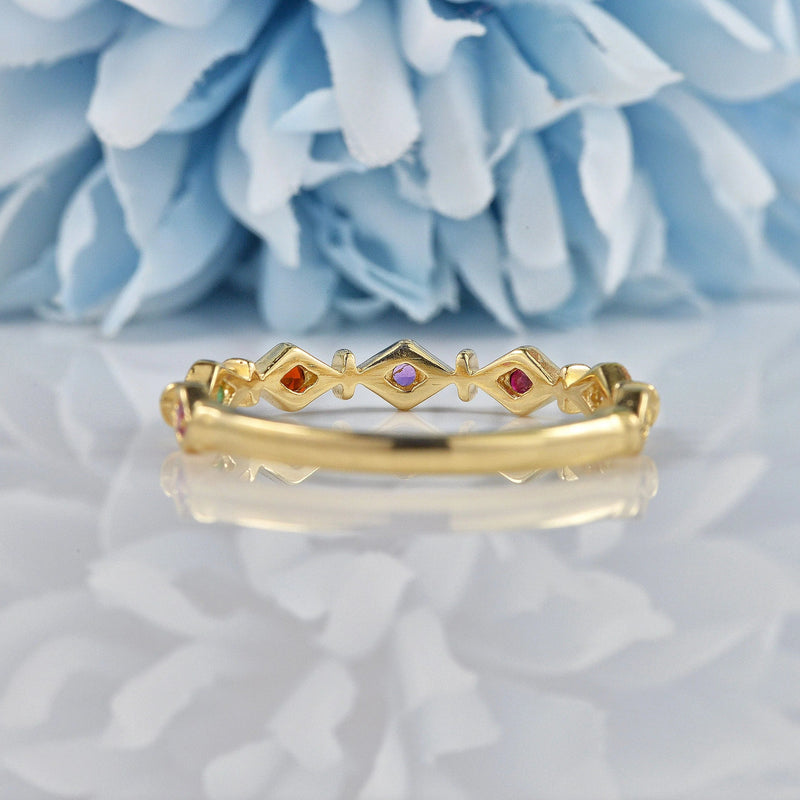 Ellibelle Jewellery Multi Gem 9ct Gold "Regards" Stacking Band Ring