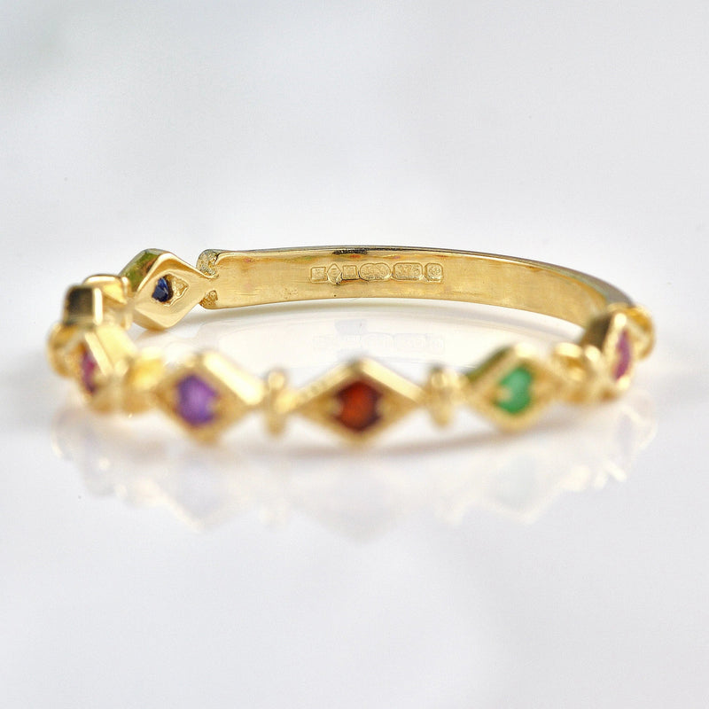 Ellibelle Jewellery Multi Gem 9ct Gold "Regards" Stacking Band Ring