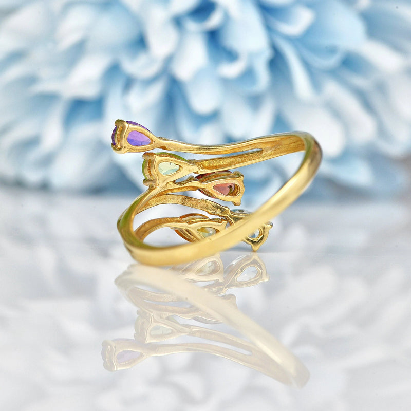 Ellibelle Jewellery Multi Gem Pear Shaped 9ct Gold Crossover Ring