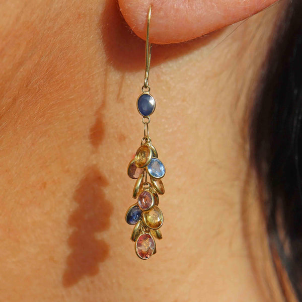 Ellibelle Jewellery Multicolour Sapphire 18ct Gold Bunch Drop Earrings