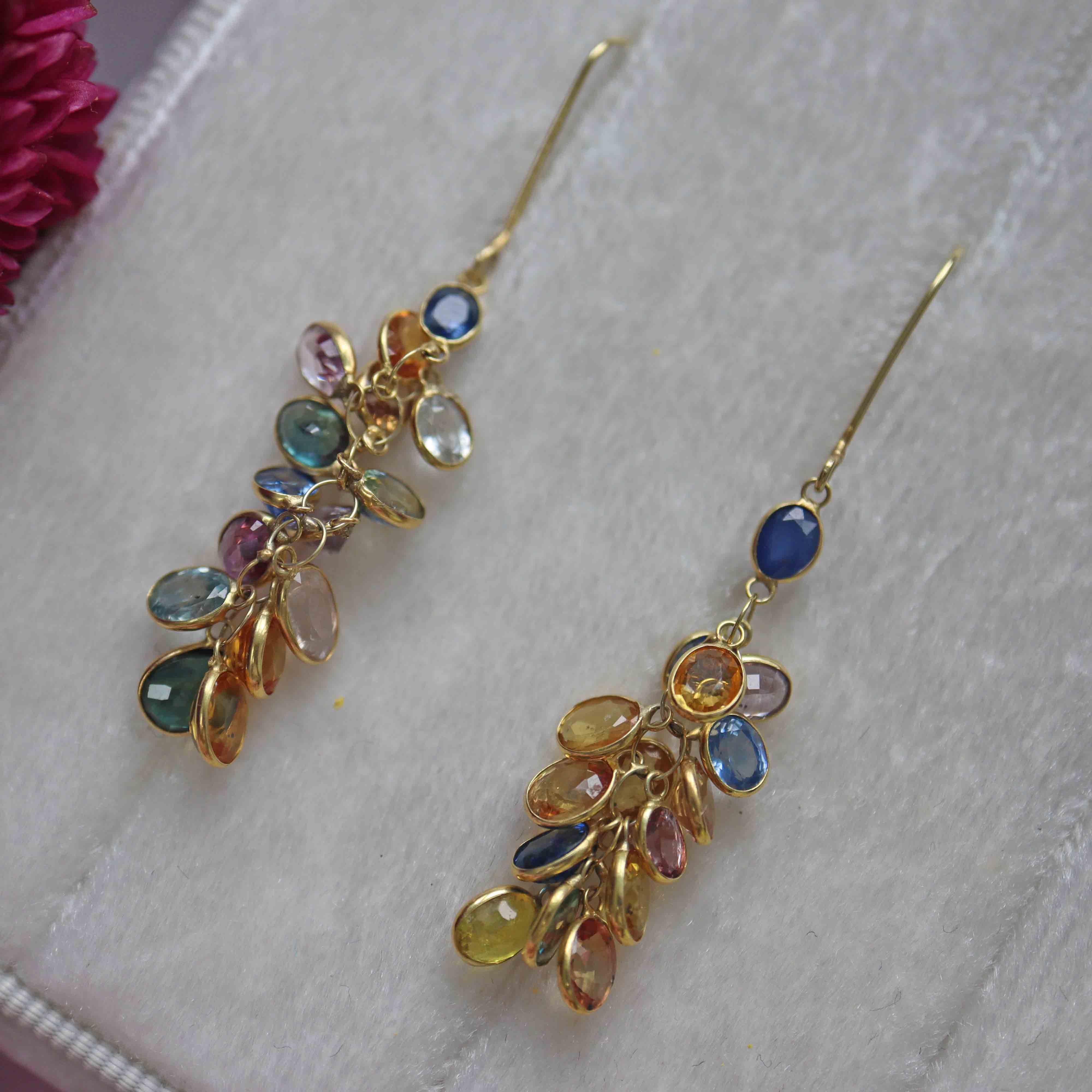 Ellibelle Jewellery Multicolour Sapphire 18ct Gold Bunch Drop Earrings