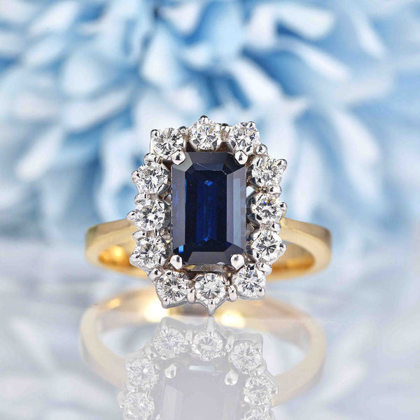 Ellibelle Jewellery Natural Blue Sapphire & Diamond 18ct Gold Cluster Ring (3.14ct)