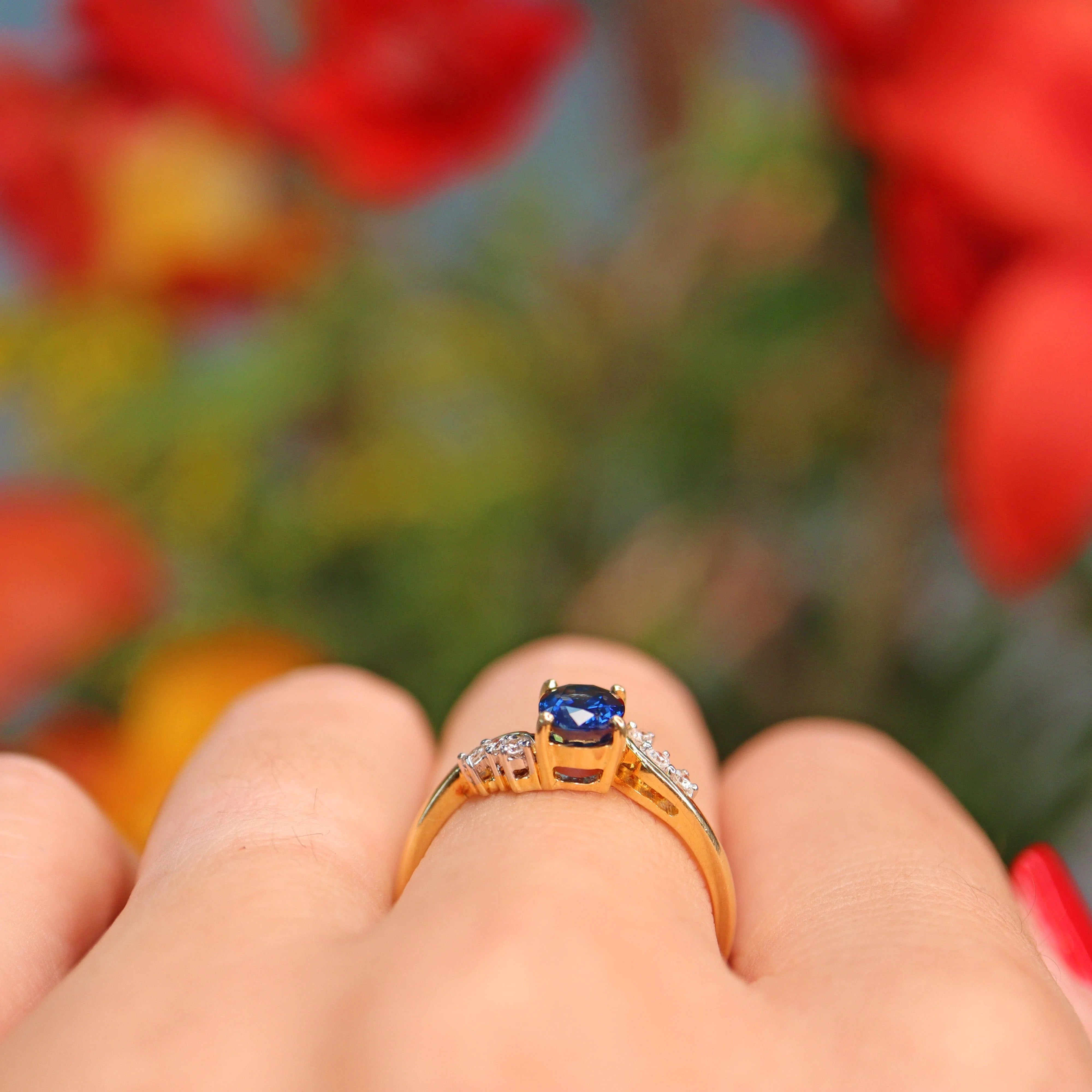 Ellibelle Jewellery Natural Blue Sapphire & Diamond 18ct Gold Crossover Ring