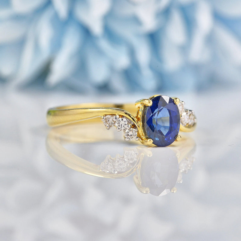 Ellibelle Jewellery Natural Blue Sapphire & Diamond 18ct Gold Crossover Ring