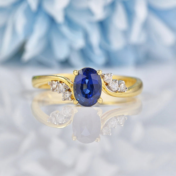 Ellibelle Jewellery Natural Blue Sapphire & Diamond 18ct Gold Crossover Ring