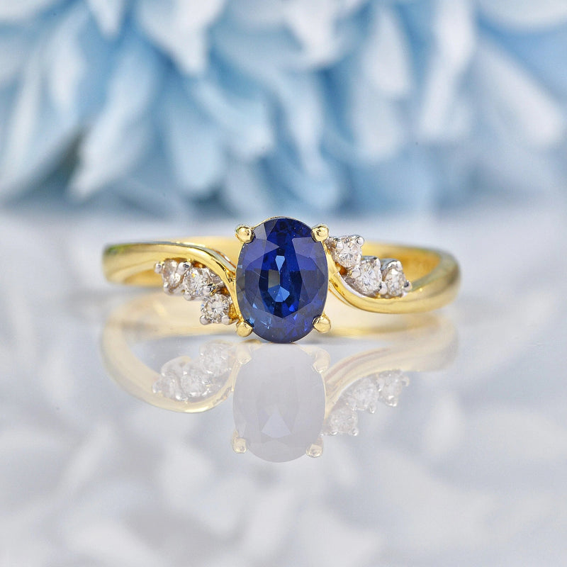 Ellibelle Jewellery Natural Blue Sapphire & Diamond 18ct Gold Crossover Ring