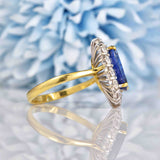 Ellibelle Jewellery Natural Blue Sapphire & Diamond 18ct Gold Oval Cluster Engagement Ring