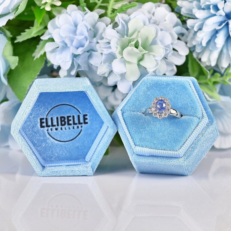 Ellibelle Jewellery Natural Ceylon Sapphire & Diamond 18ct White Gold Cluster Engagement Ring (1.20ct)