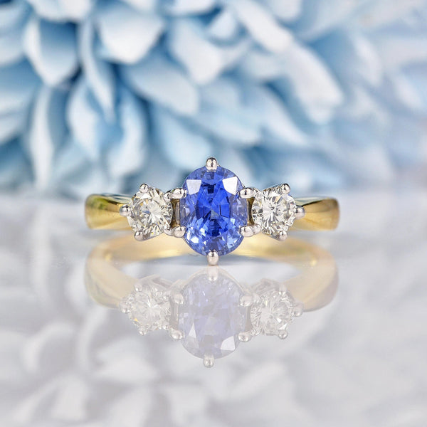 Ellibelle Jewellery Natural Ceylon Sapphire & Diamond Three Stone Engagement Ring (1.60ct)