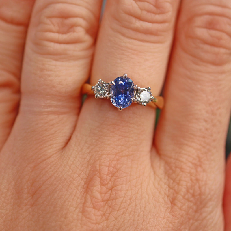 Ellibelle Jewellery Natural Ceylon Sapphire & Diamond Three Stone Engagement Ring (1.60ct)