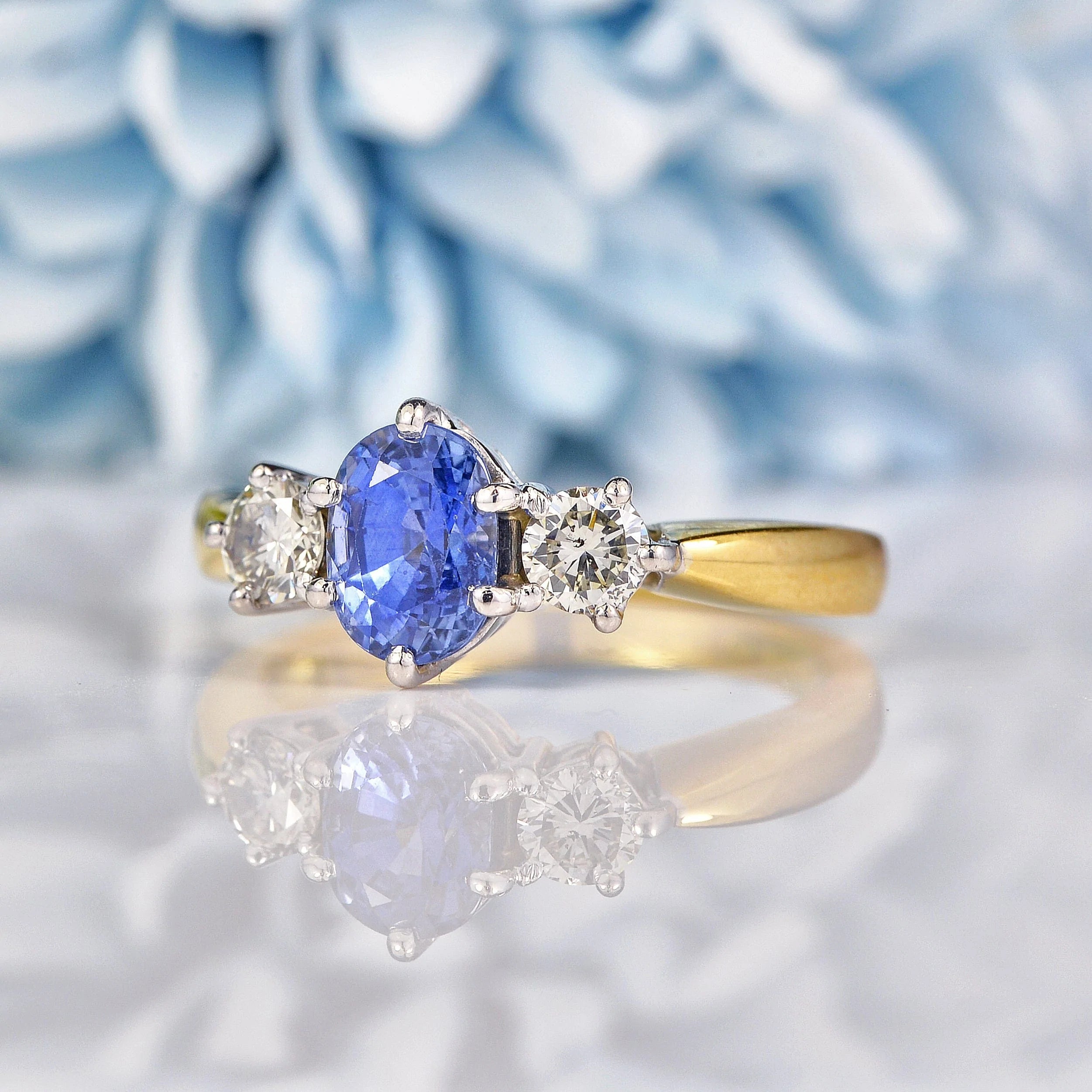 Ellibelle Jewellery Natural Ceylon Sapphire & Diamond Three Stone Engagement Ring (1.60ct)