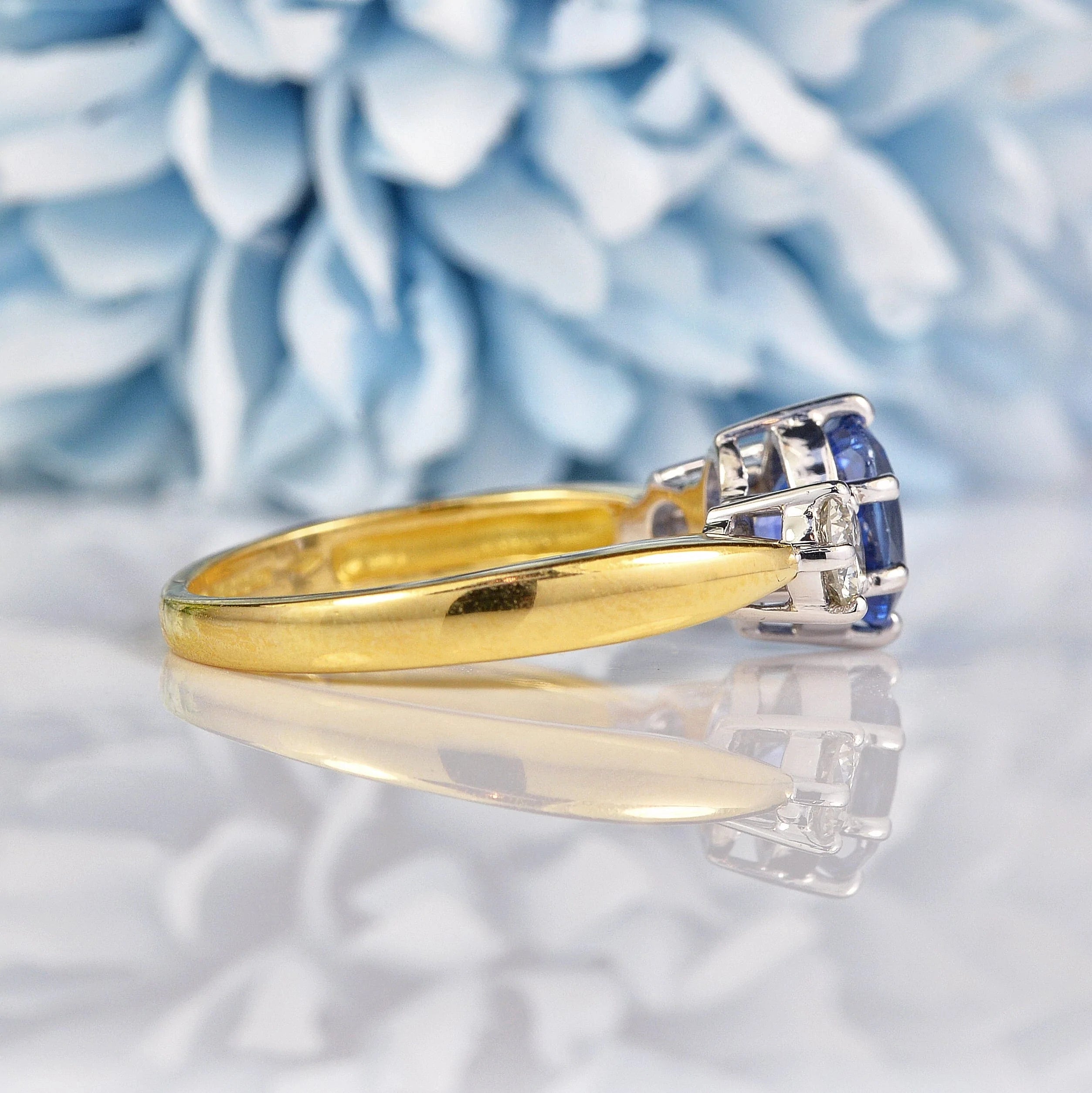 Ellibelle Jewellery Natural Ceylon Sapphire & Diamond Three Stone Engagement Ring (1.60ct)