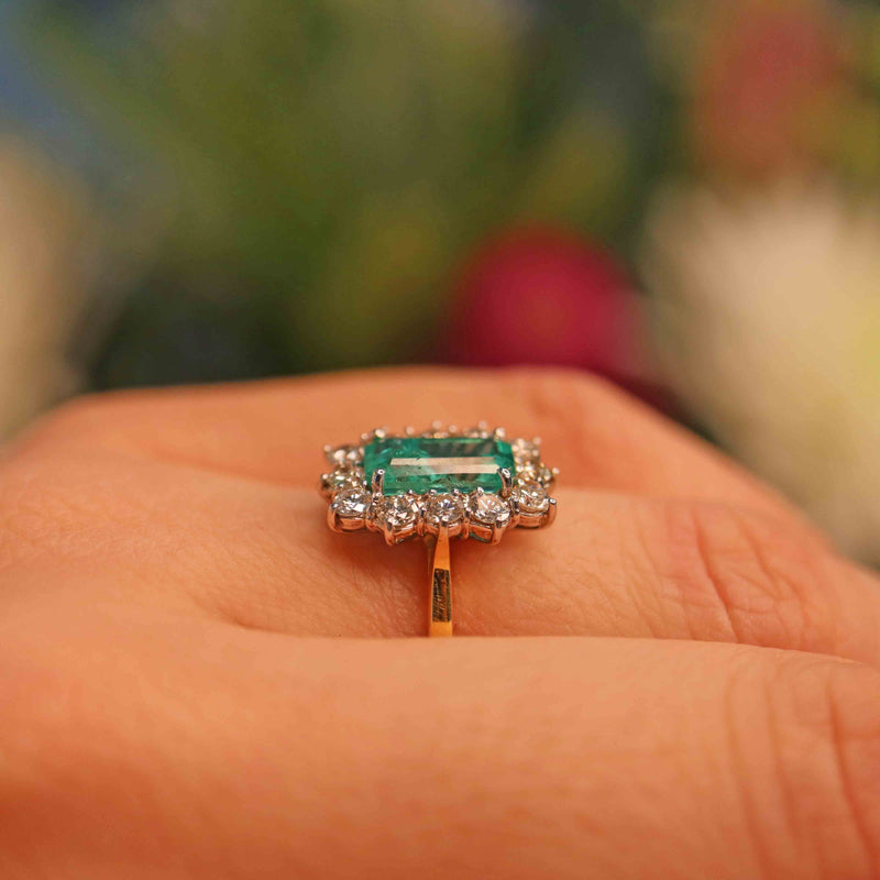 Ellibelle Jewellery Natural Emerald & Diamond 18ct Gold Cluster Engagement Ring