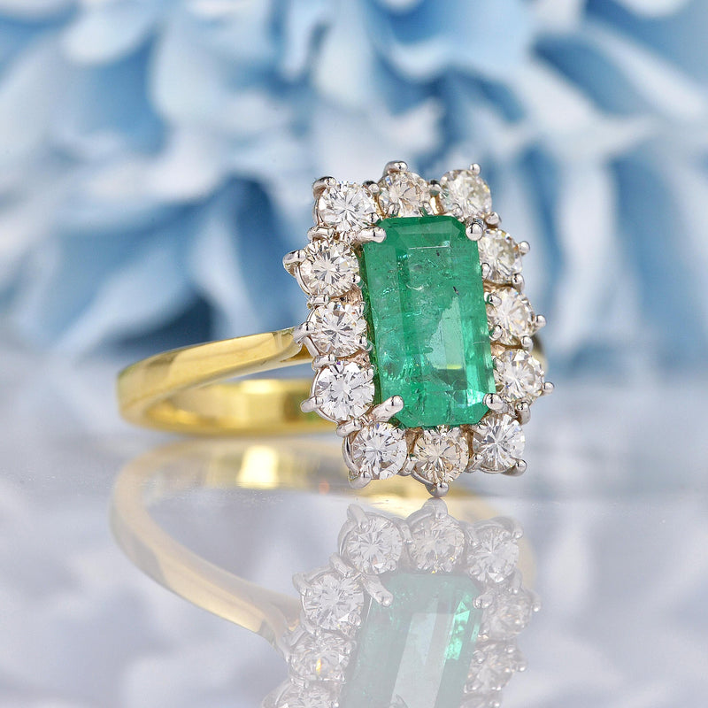 Ellibelle Jewellery Natural Emerald & Diamond 18ct Gold Cluster Engagement Ring