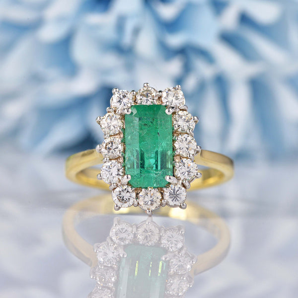 Ellibelle Jewellery Natural Emerald & Diamond 18ct Gold Cluster Engagement Ring