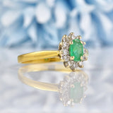 Ellibelle Jewellery Natural Emerald & Diamond 18ct Gold Oval Cluster Ring