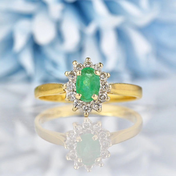 Ellibelle Jewellery Natural Emerald & Diamond 18ct Gold Oval Cluster Ring