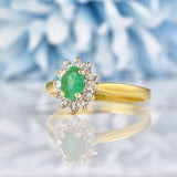 Ellibelle Jewellery Natural Emerald & Diamond 18ct Gold Oval Cluster Ring