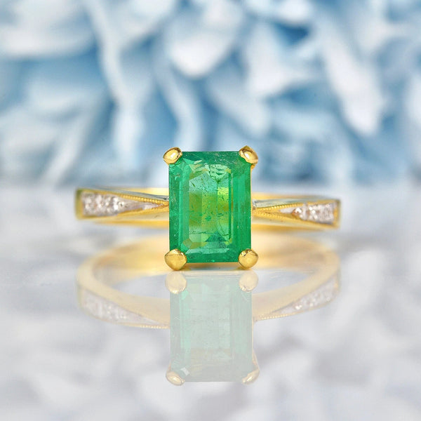 Ellibelle Jewellery Natural Emerald & Diamond 18ct Gold Solitaire Ring