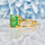 Ellibelle Jewellery Natural Emerald & Diamond 18ct Gold Solitaire Ring