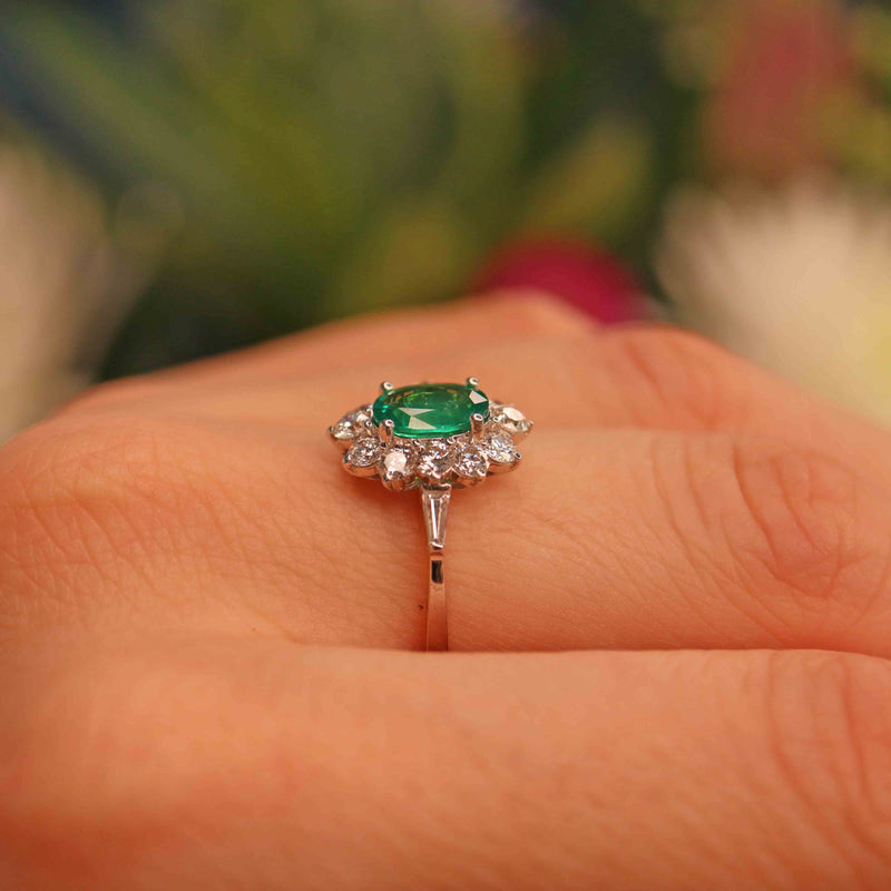 Ellibelle Jewellery Natural Emerald & Diamond 18ct White Gold Engagement Ring