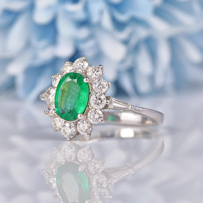 Ellibelle Jewellery Natural Emerald & Diamond 18ct White Gold Engagement Ring