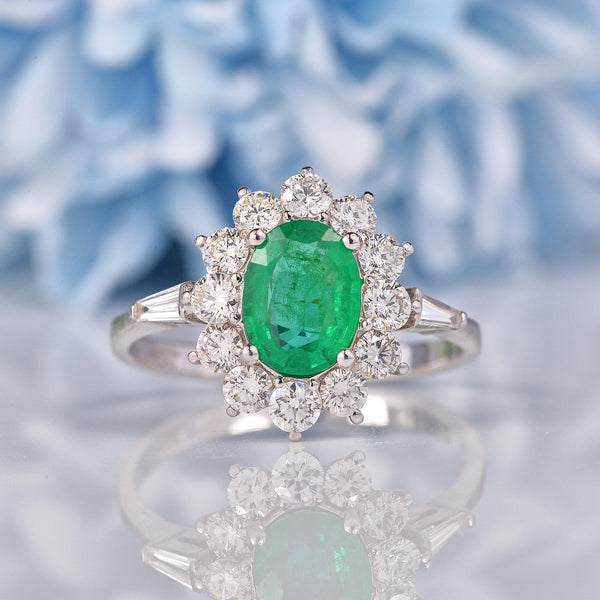 Ellibelle Jewellery Natural Emerald & Diamond 18ct White Gold Engagement Ring