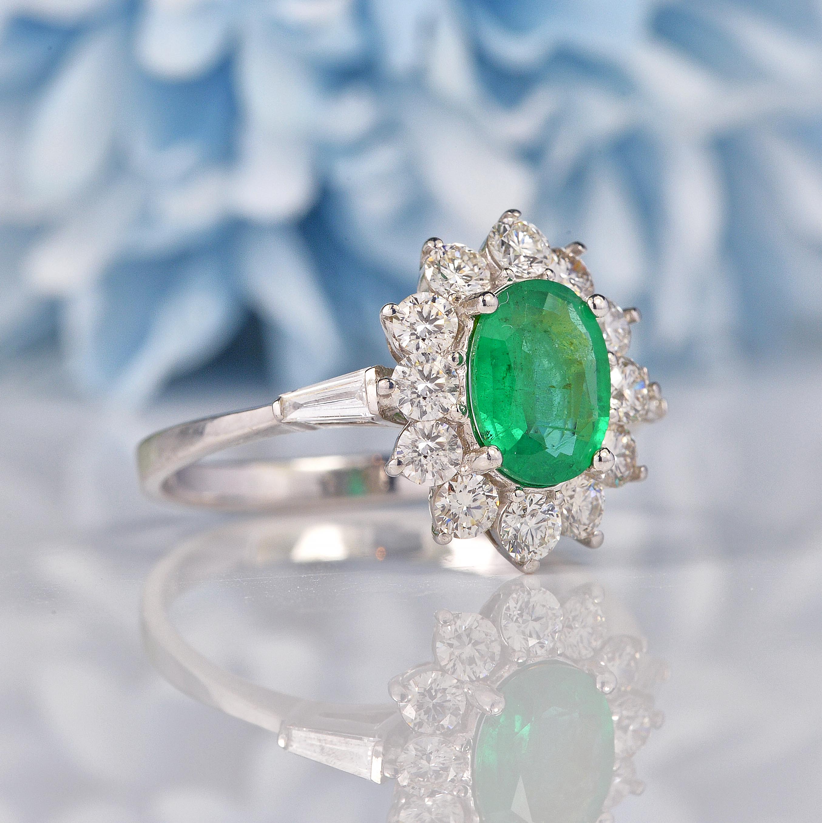 Natural Emerald Diamond 18ct White Gold Engagement Ring