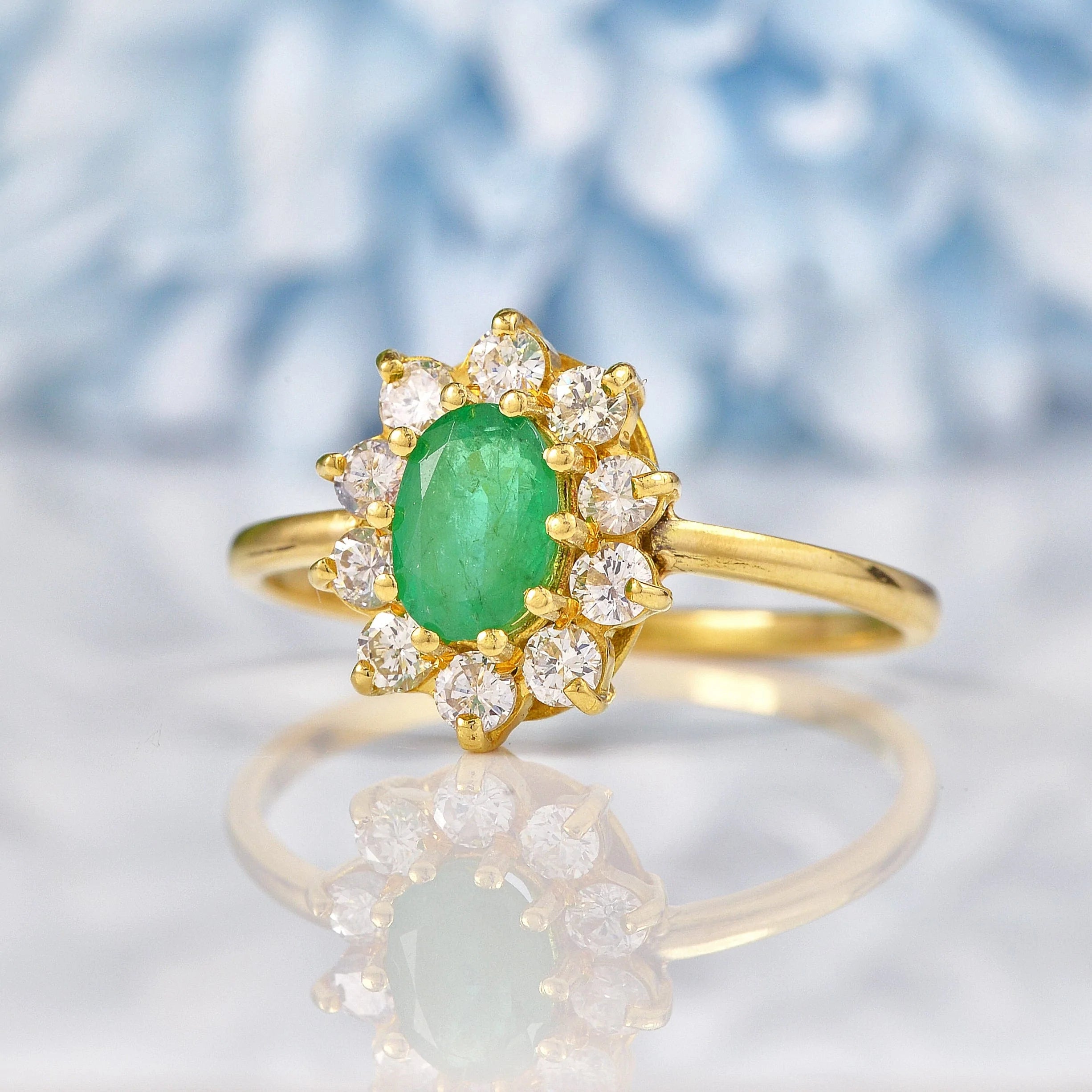 Ellibelle Jewellery Natural Emerald & Diamond Gold Oval Cluster Ring