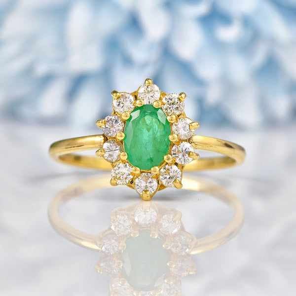 Ellibelle Jewellery Natural Emerald & Diamond Gold Oval Cluster Ring