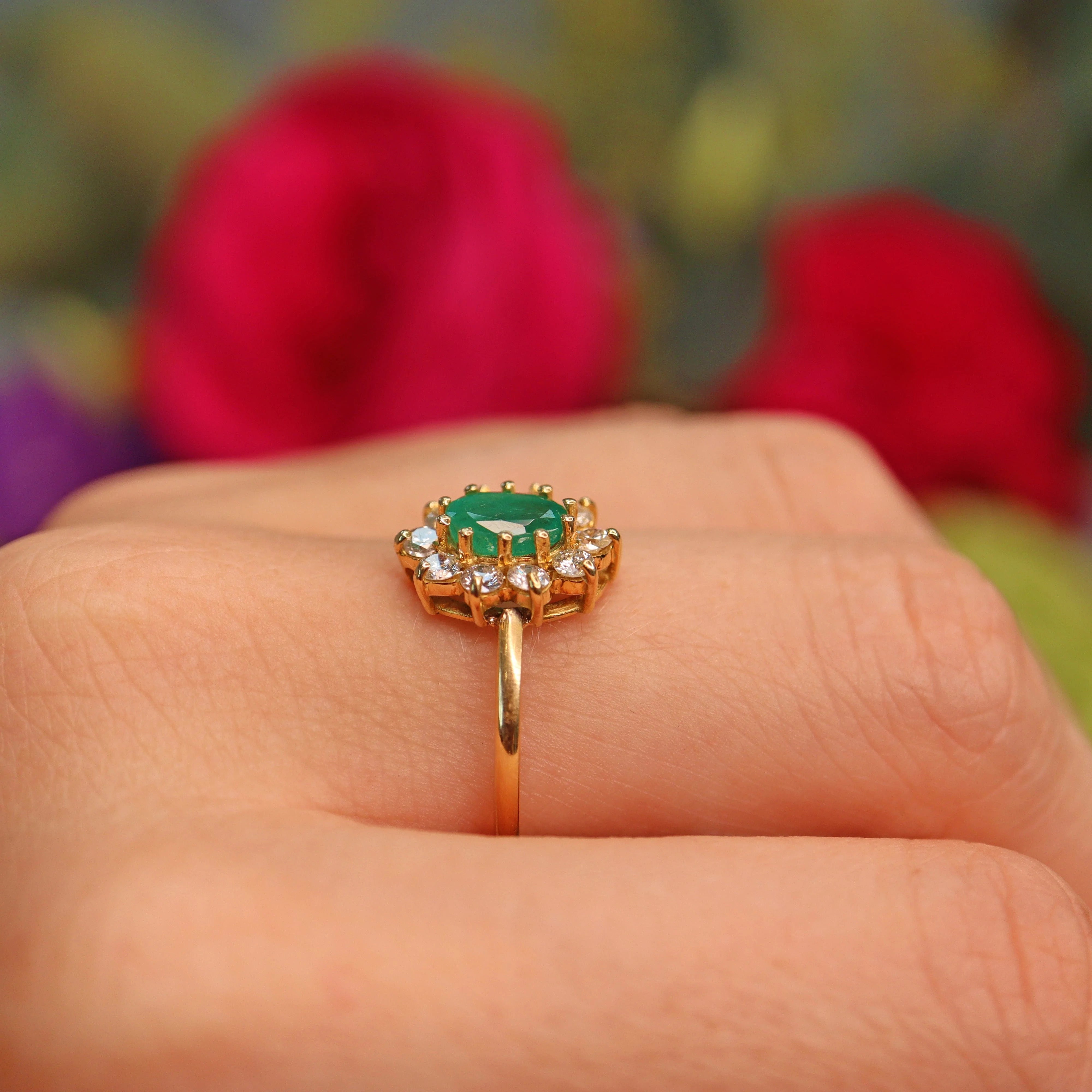 Ellibelle Jewellery Natural Emerald & Diamond Gold Oval Cluster Ring