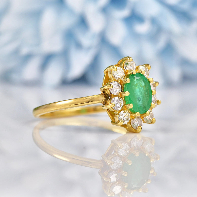 Ellibelle Jewellery Natural Emerald & Diamond Gold Oval Cluster Ring