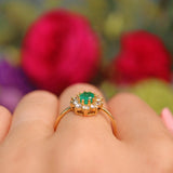 Ellibelle Jewellery Natural Emerald & Diamond Gold Oval Cluster Ring