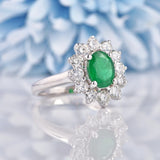 Ellibelle Jewellery Natural Emerald & Diamond White Gold Cluster Engagement Ring