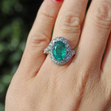 Ellibelle Jewellery Natural Emerald & Diamond White Gold Crossover Engagement Ring