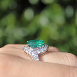 Ellibelle Jewellery Natural Emerald & Diamond White Gold Crossover Engagement Ring