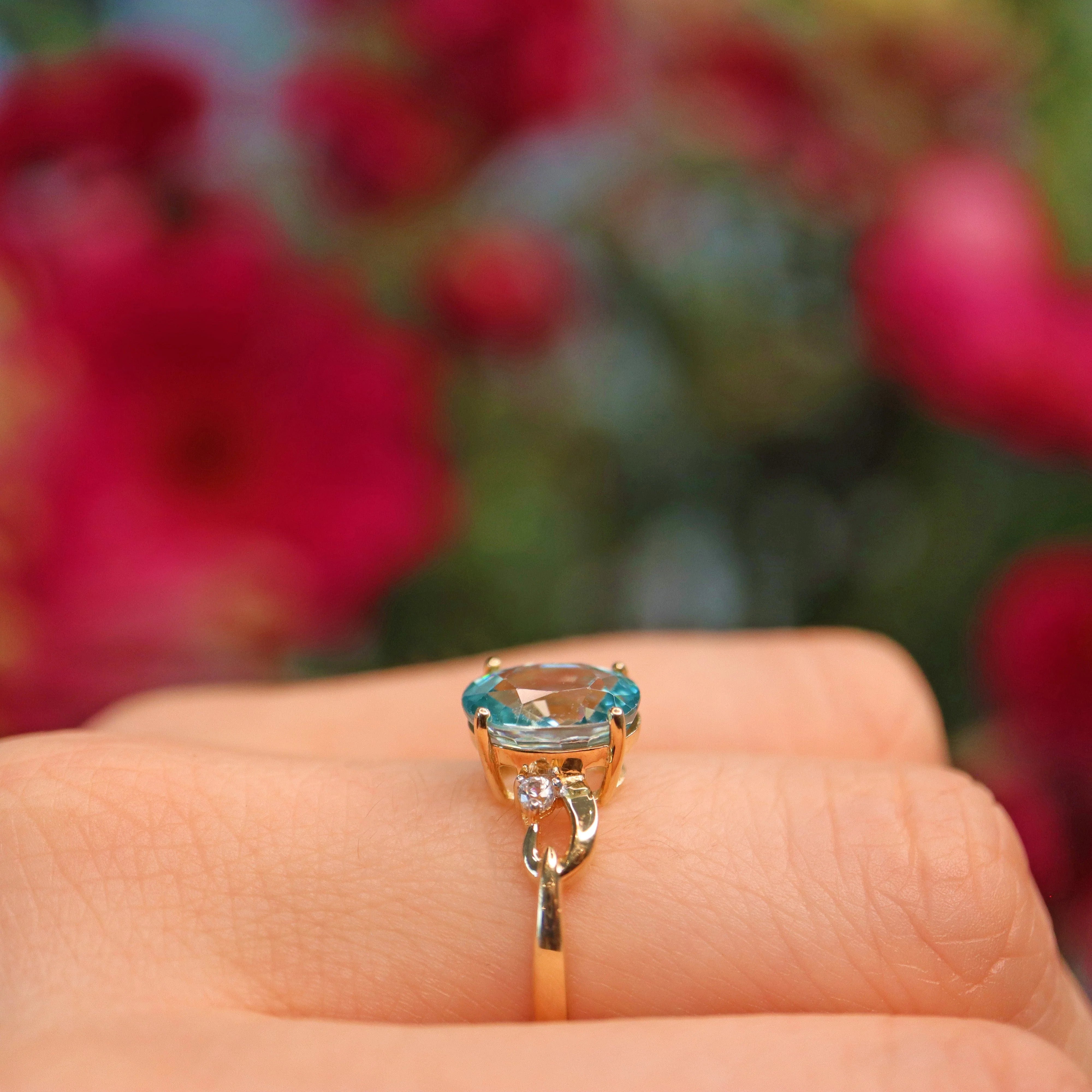 Ellibelle Jewellery Oval Cut Blue Zircon 9ct Yellow Gold Solitaire Ring