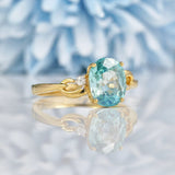 Ellibelle Jewellery Oval Cut Blue Zircon 9ct Yellow Gold Solitaire Ring