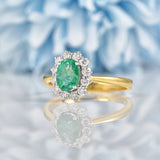 Ellibelle Jewellery Oval Emerald & Diamond 18ct Yellow Gold Cluster Ring