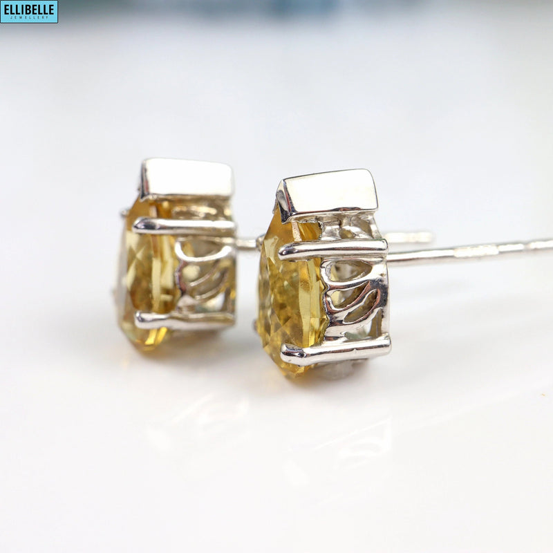 Pair of Pear-Shaped Citrine 9ct White Gold &  Ear Studs